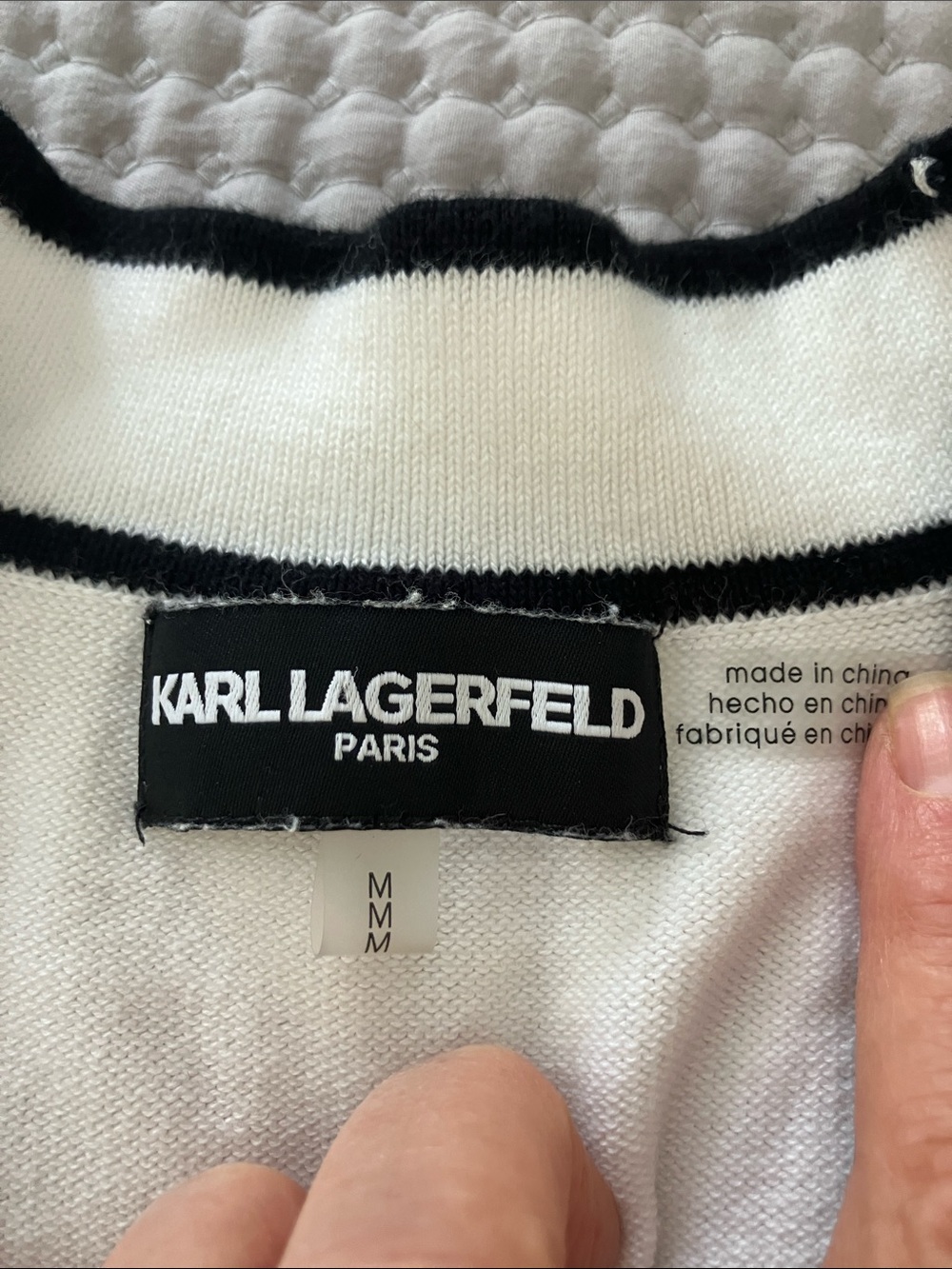 Karl Lagerfeld White and Black Logo Cardigan Sweater - Picture 2 of 10